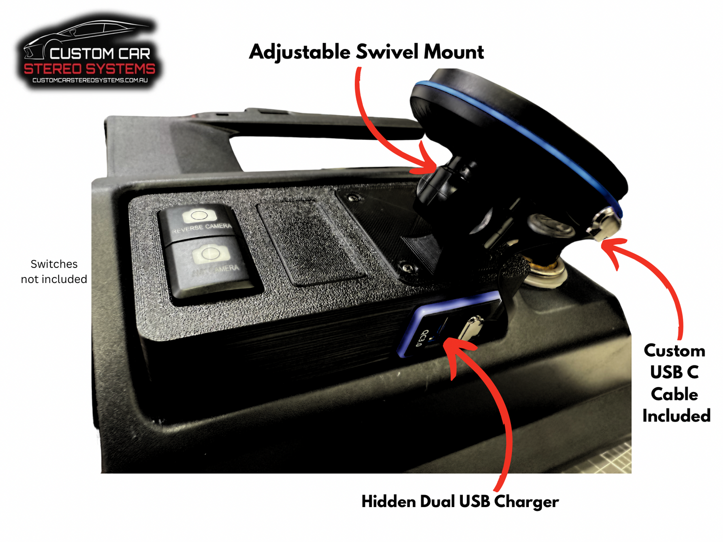 Toyota 70 / 76 / 78 / 79 Series 2010-2023 Switch Panel with Magnetic Phone Mount and Qi Wireless Charger