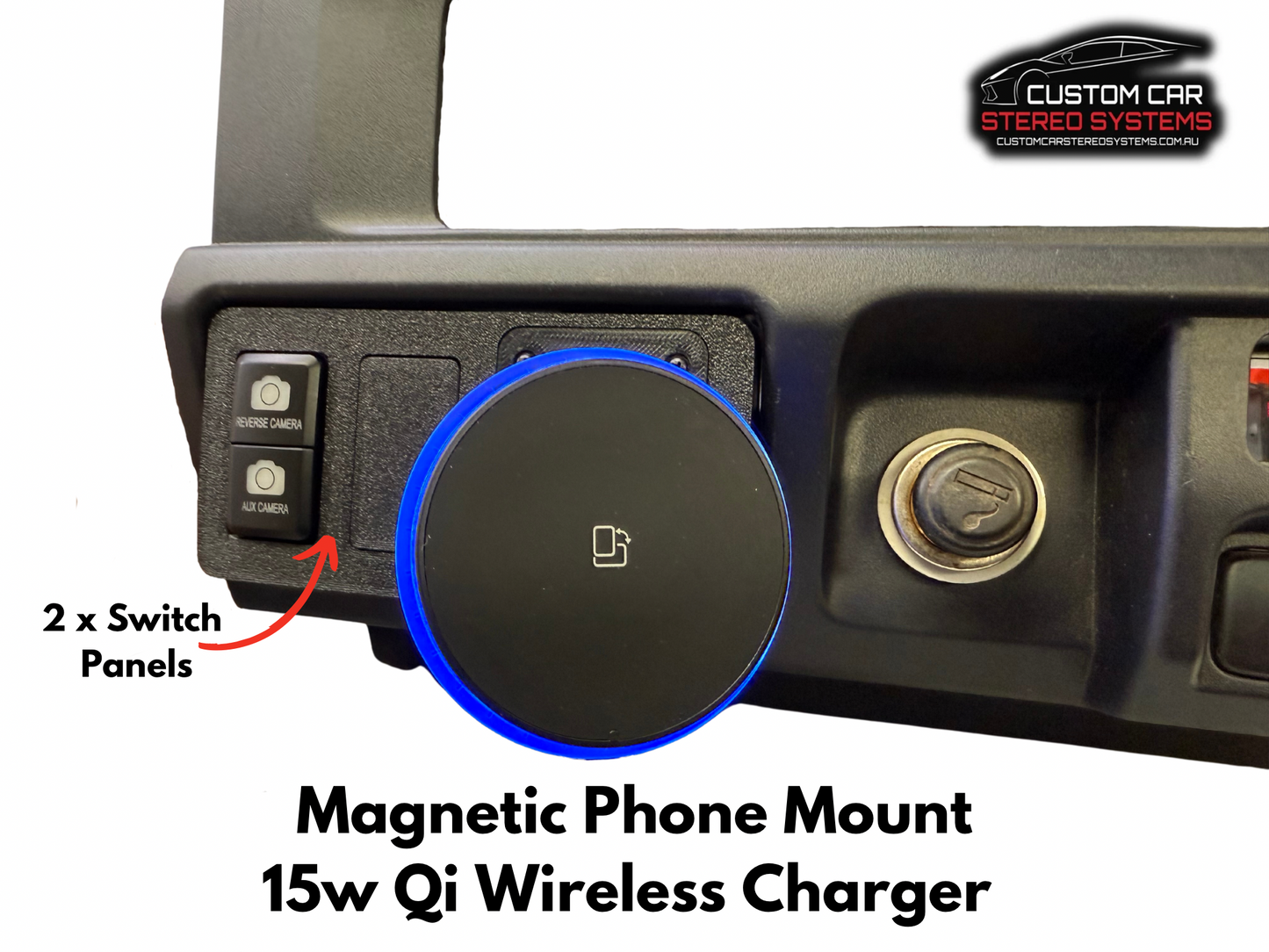 Toyota 70 / 76 / 78 / 79 Series 2010-2023 Switch Panel with Magnetic Phone Mount and Qi Wireless Charger